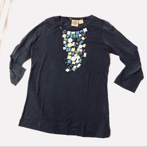Tory Burch navy beaded top